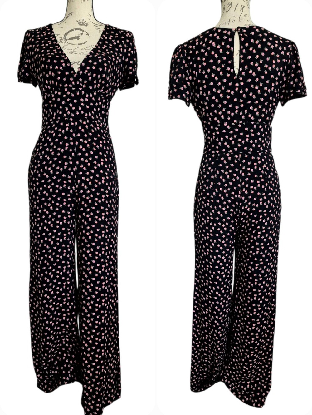 Free People Mia dark Floral Mia Wide Leg Jumpsuit 2 Short sleeve Boho Indie